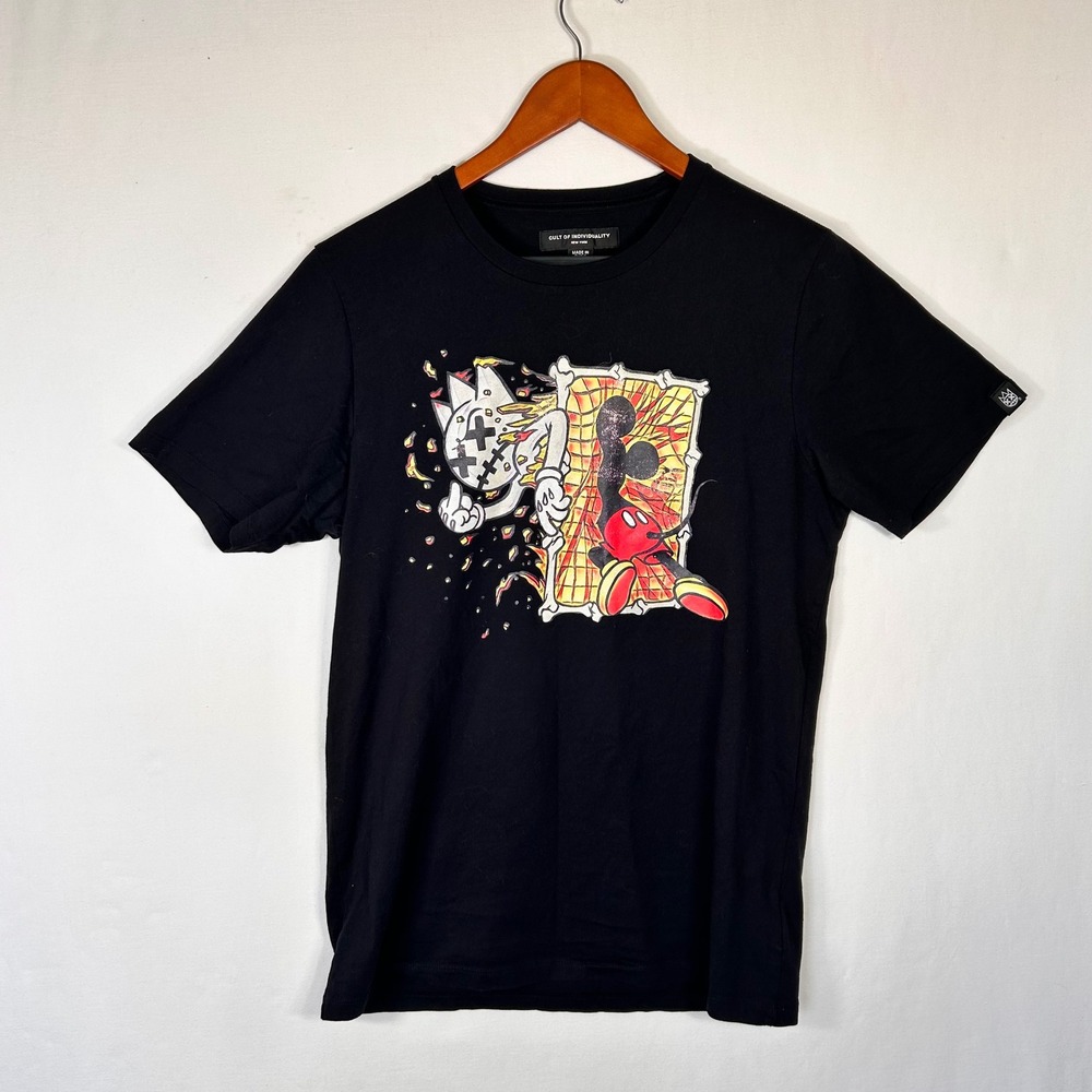 Cult of Individuality Mens Black Graphic T-Shirt 621B9-K47 Streetwear Cotton M